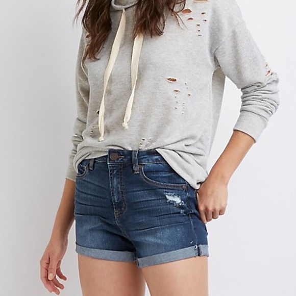 Charlotte Russe Pants - Charlotte Russe Refuge Hi-Rise Cheeky Denim Shorts